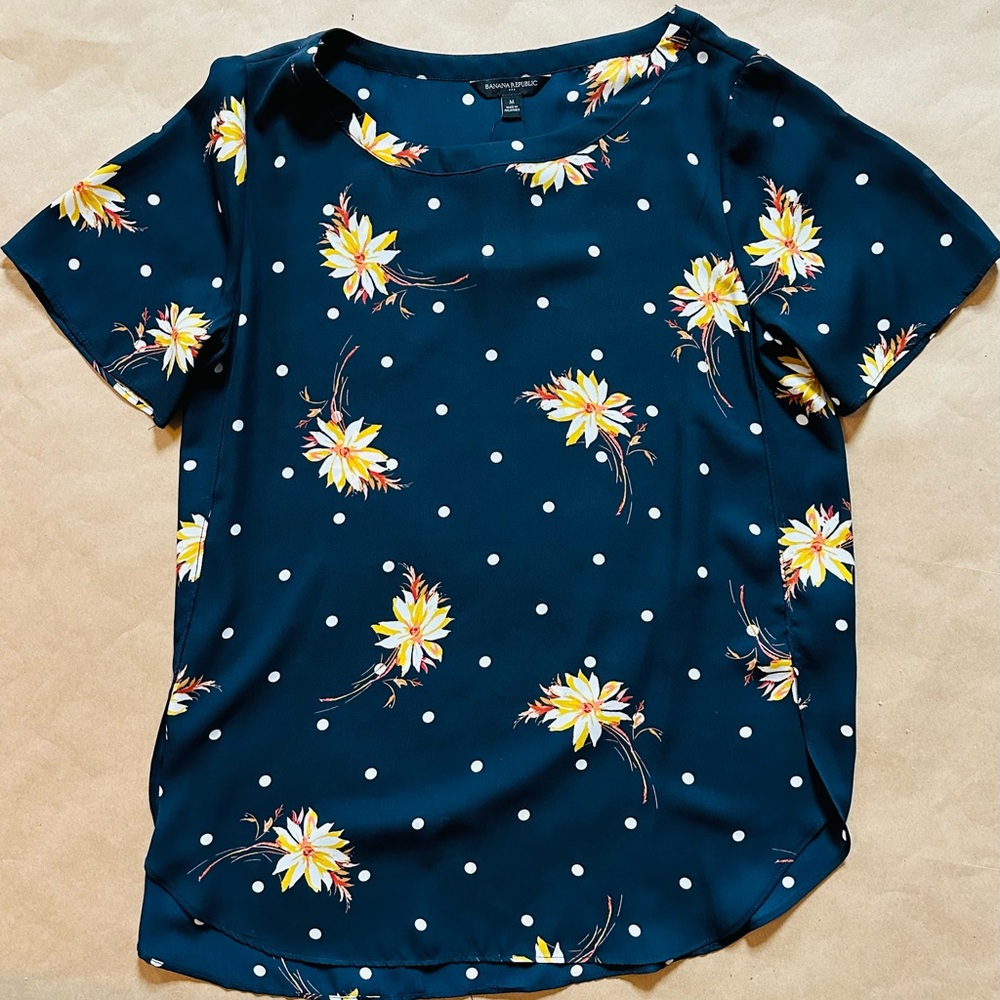 Banana Republic Blue Green Short Sleeve Blouse